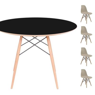 Conjunto Mesa Eames Preta 90cm + 4 Cadeiras Fendi