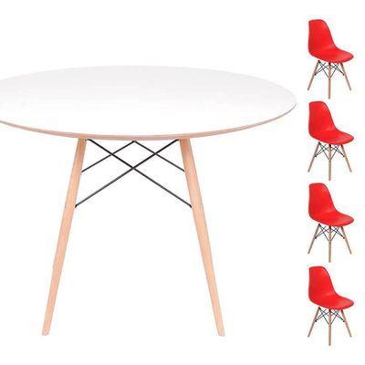 Conjunto Mesa Eames Branca 90cm + 4 Cadeiras Vermelha