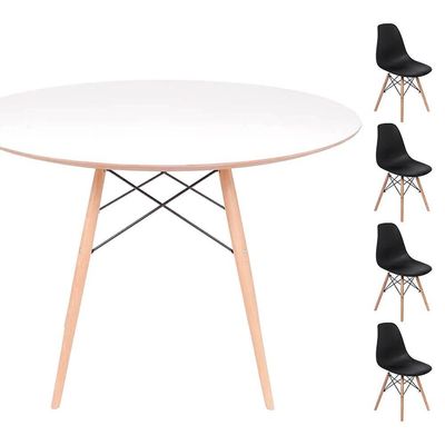 Conjunto Mesa Eames Branca 120cm + 4 Cadeiras Preta