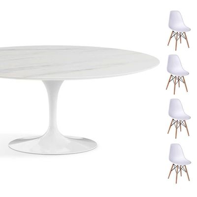 Conjunto Mesa Oval 160x90cm + 4 Cadeiras Branca