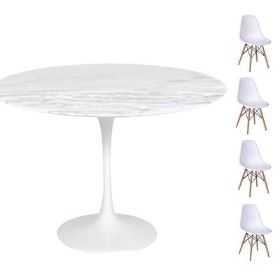 Conjunto Mesa Redonda 107cm + 4 Cadeiras Branca
