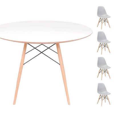 Conjunto Mesa Eames Branca 90cm + 4 Cadeiras Cinza