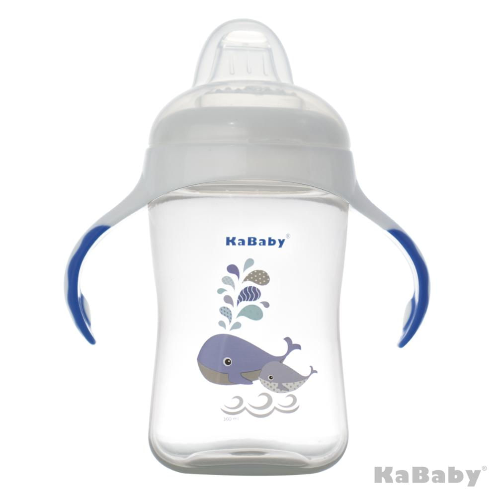 Copo 300ml Bico de Silicone Com Alças Baleia Azul
