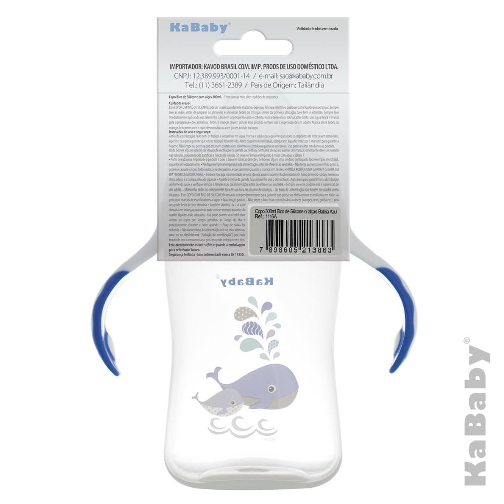 Copo 300ml Bico de Silicone Com Alças Baleia Azul