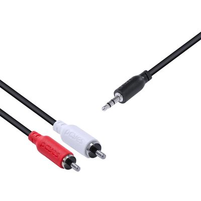 Cabo de áudio 2 RCA Macho para P2 3.5MM Macho 28AWG Puro Cobre 1 Metro - P2R35-1