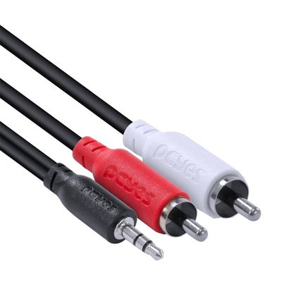 Cabo de áudio 2 RCA Macho para P2 3.5MM Macho 28AWG Puro Cobre 1 Metro - P2R35-1