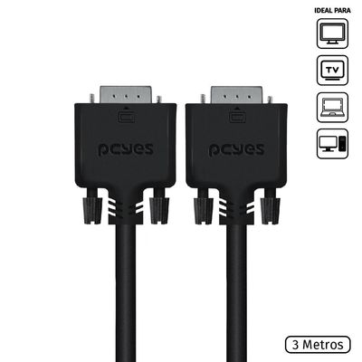 Cabo de Vídeo VGA 15 Pinos Macho para VGA 15 Pinos Macho 28AWG Puro Cobre 3 Metros - PVM15-3