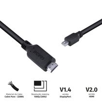 Cabo Mini Displayport Macho para HDMI 2.0 Macho 2 Metros - PMDPH-2