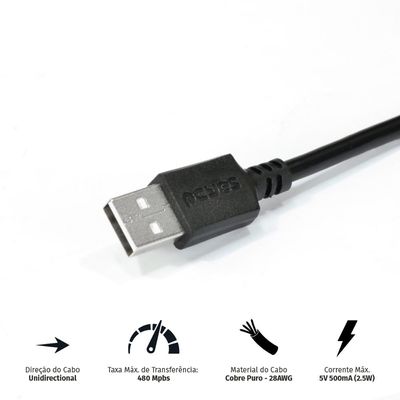 Cabo Extensor USB a 2.0 Macho para USB a 2.0 Femea 28AWG Puro Cobre 2 Metros - PUAMF2-2
