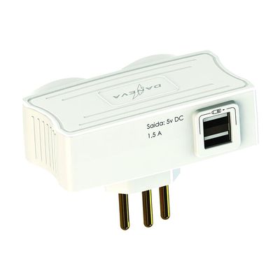 Multiplicador USB Daneva Carregador 2 USB Saida 5V 1,5A + 2 Tomadas