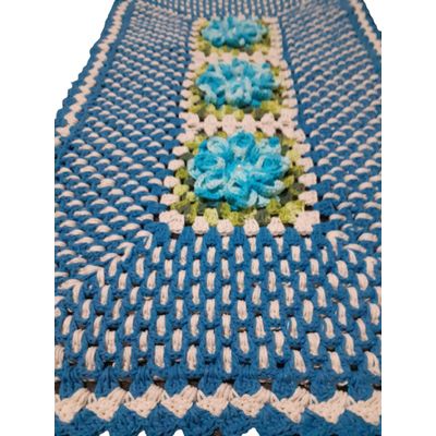 Tapete de crochê Artesanal Azul com flor