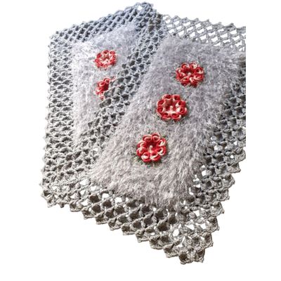 Tapete de Luxo crochê Artesanal Cinza com Flor