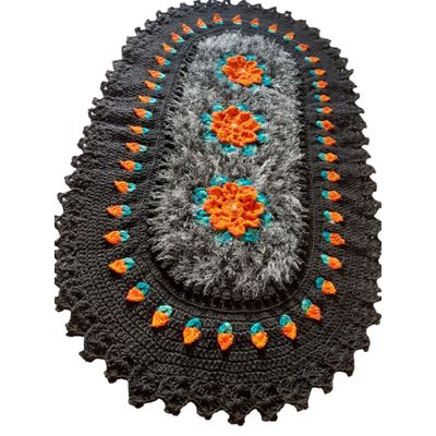 Tapete de Luxo crochê Artesanal Preto com Flor