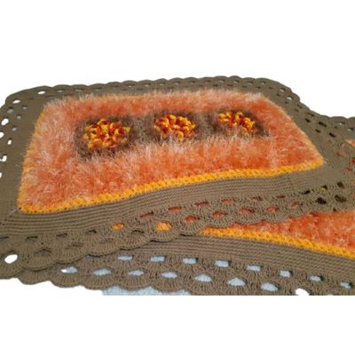 Tapete de crochê luxo laranja Artesanal