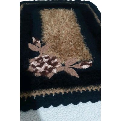 Tapete de crochê luxo preto e marrom Artesanal