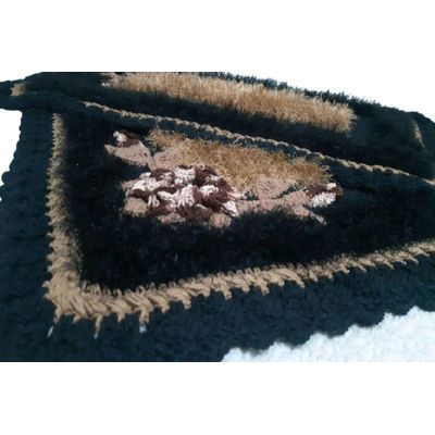 Tapete de crochê luxo preto e marrom Artesanal