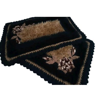 Tapete de crochê luxo preto e marrom Artesanal