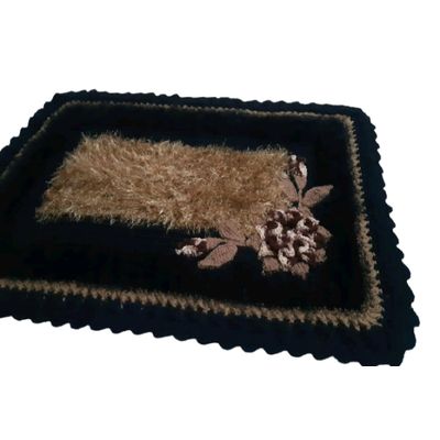 Tapete de crochê luxo preto e marrom Artesanal