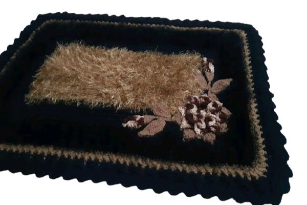 Tapete de crochê luxo preto e marrom Artesanal
