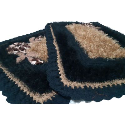 Tapete de crochê luxo preto e marrom Artesanal