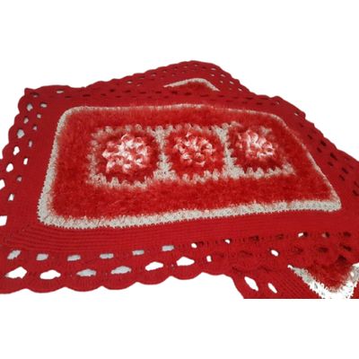Tapete de crochê Luxo vermelho Artesanal