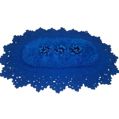 Tapete de crochê oval azul Artesanal