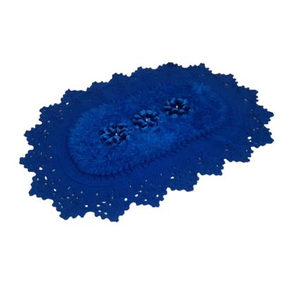 Tapete de crochê oval azul Artesanal