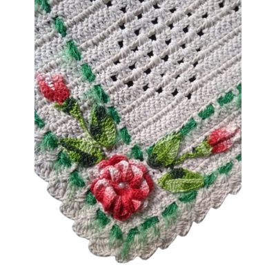 Tapete de crochê Branco com flor Artesanal