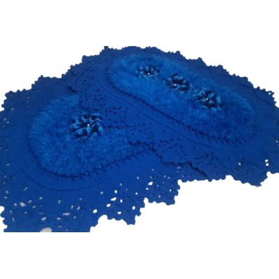 Tapete de crochê oval azul Artesanal
