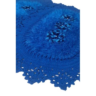 Tapete de crochê oval azul Artesanal