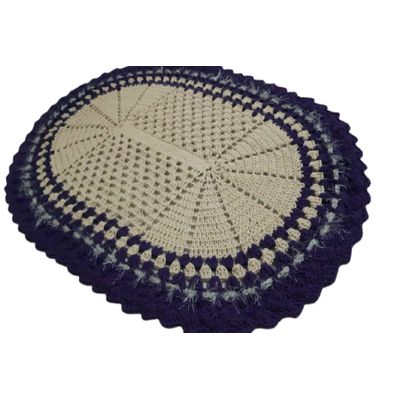 Tapete de crochê oval branco e azul Artesanal