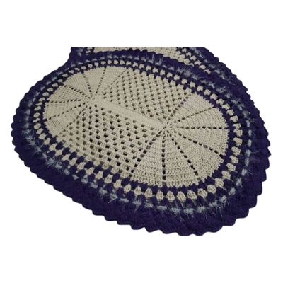 Tapete de crochê oval branco e azul Artesanal