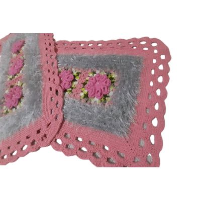 Tapete de crochê rosa e cinza Artesanal