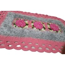 Tapete de crochê rosa e cinza Artesanal
