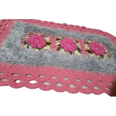 Tapete de crochê rosa e cinza Artesanal