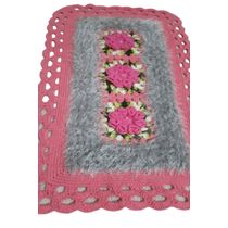 Tapete de crochê rosa e cinza Artesanal