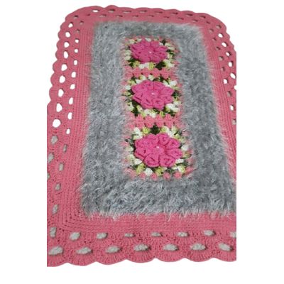 Tapete de crochê rosa e cinza Artesanal