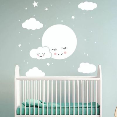 Adesivo Parede Lua Estrela Branco
