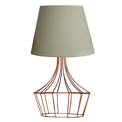Abajur de mesa aramado balão Bege cobre cúpula algodão