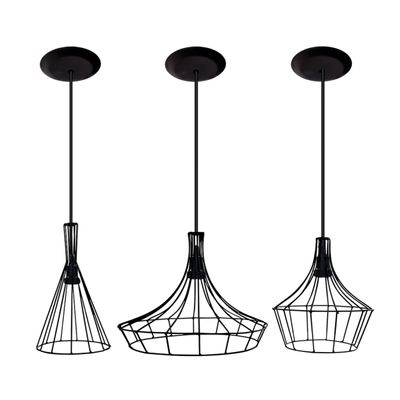 Lustre pendente aramado preto 03 un