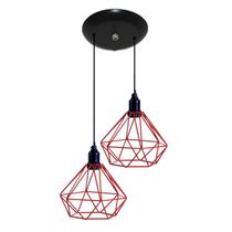 Luminária Teto Pendente Aramado Diamante Vermelho 02 un