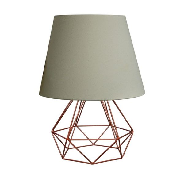 Abajur de mesa aramado diamante cobre branco cúpula algodão