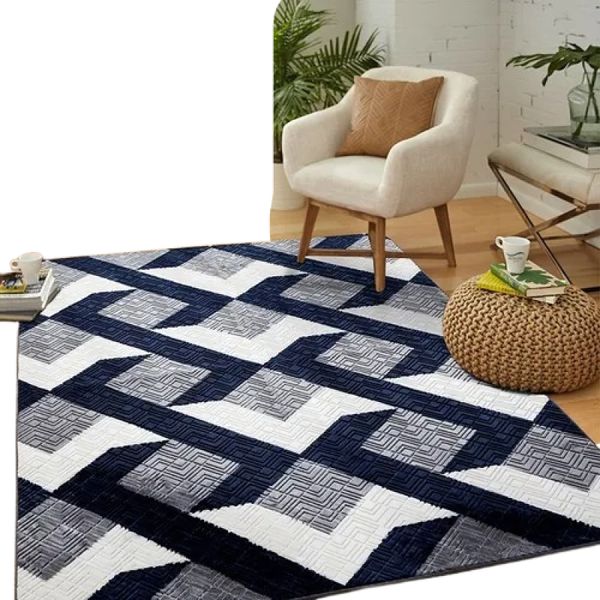 Tapete Flannel Sala Quarto Luxo Macio 2,00x1,40 chevron branco chumbo
