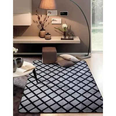 Tapete Flannel Sala Quarto Luxo Macio 2,00x1,40 preto branco