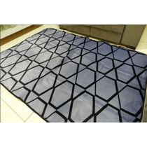 Tapete Flannel Sala Quarto Luxo Macio 2,00x1,40 prata preto