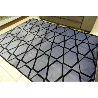 Tapete Flannel Sala Quarto Luxo Macio 2,00x1,40 prata preto