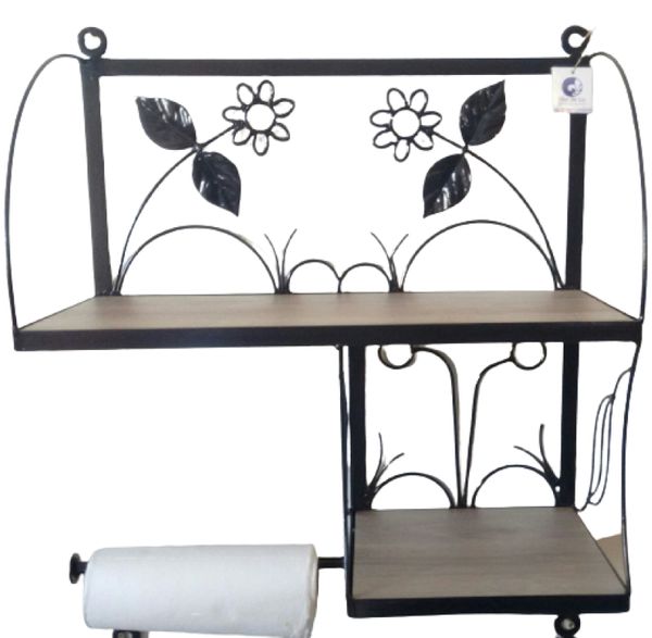Suporte Prateleira ferro cor preta Duplo Cozinha flores