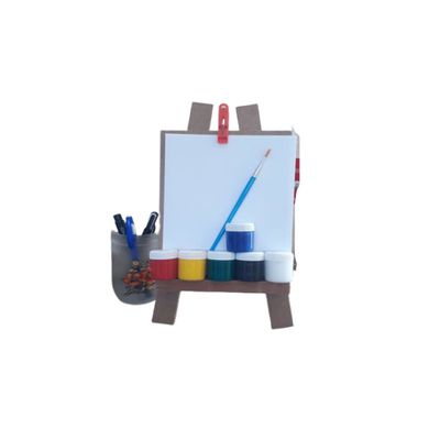 Kit Pintura Cavalete tinta pincel prancheta 10 folhas a5
