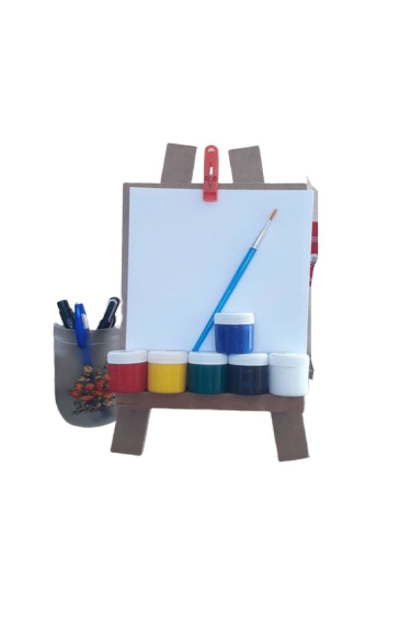 Kit Pintura Cavalete tinta pincel prancheta 10 folhas a5