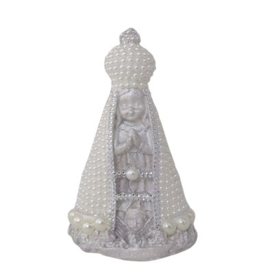 Nossa Senhora Aparecida Branca Baby 15cm com Pérolas